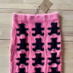 Teddy Fresh Women's Pink & Black Slim Fit Fuzzy Bear Knit Skirt size Medium NWT